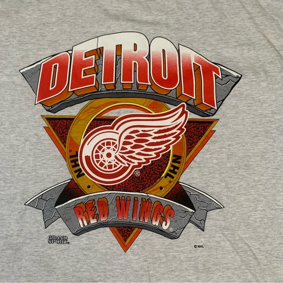 Vintage 90s Detroit Red Wings Hockey Graphic Tee Men’s Large Grey Short Sleeve - Picture 2 of 6